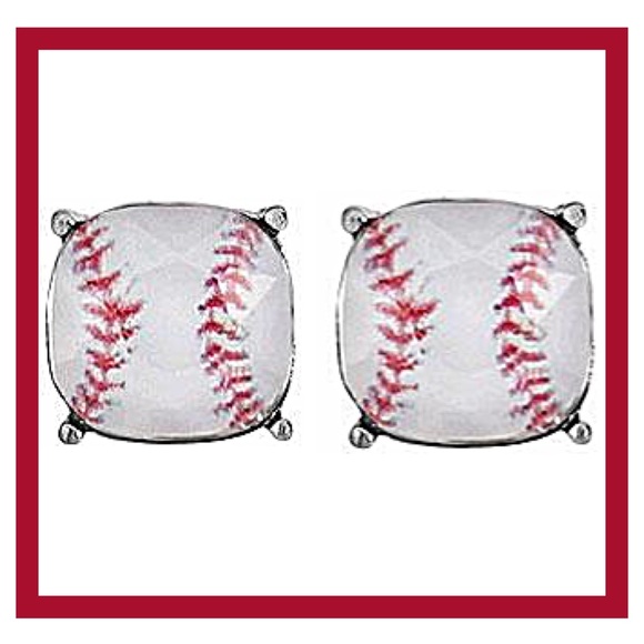 Baseball Cushion Cut Stud Silver Earrings NWT - Picture 4 of 9